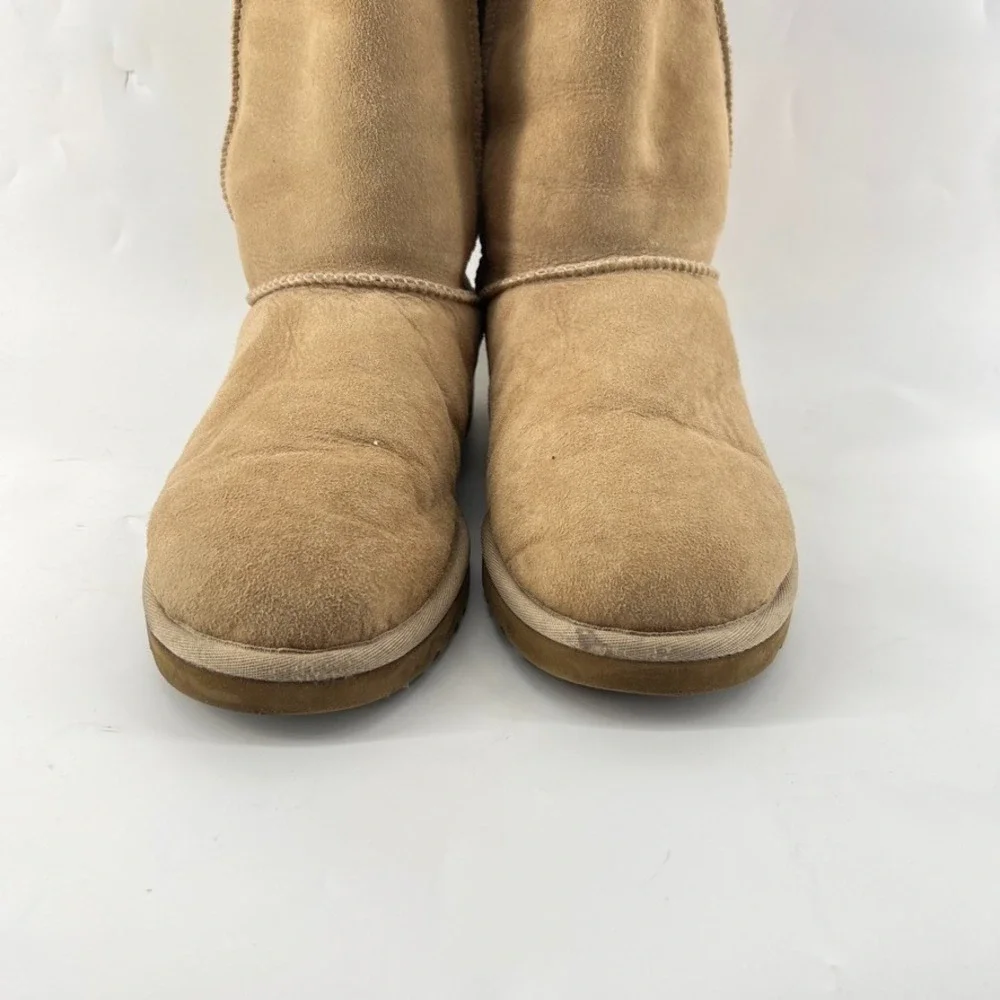 UGG Classic Tall Boots 5815 Womens 8 Suede Sheepskin Shearling Tan Beige Leather
